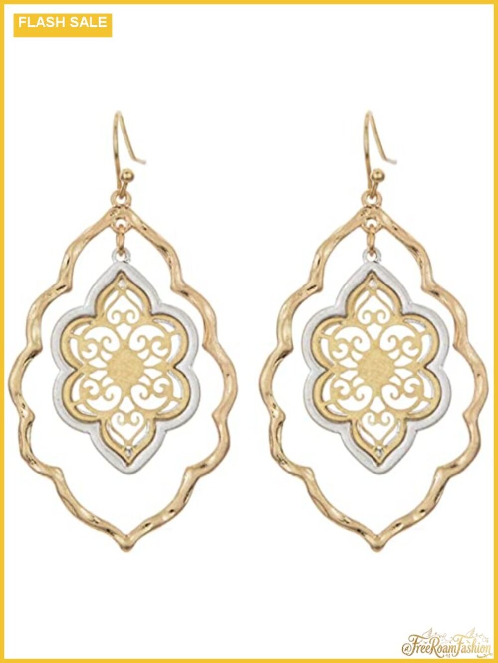 Gold Filigree Cut-Out Dangling Chandelier Earrings Tassel Drop Dangle Jewelry